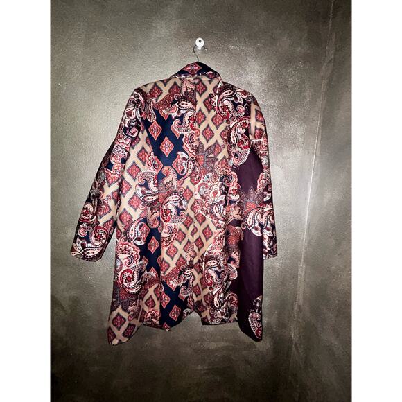 Chico’s Drama Patch Old Money Mob Wife Boho western Brown Blue Duster / Coat - Picture 10 of 13